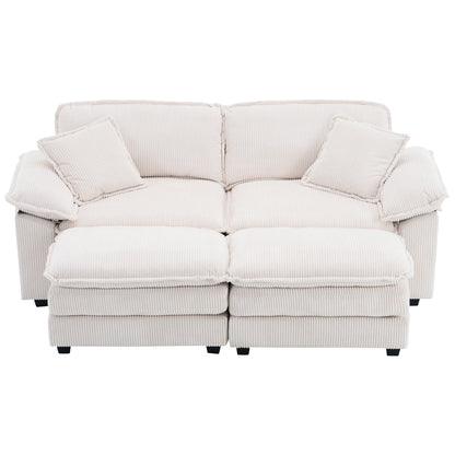 Everett Modular Sofa Set with Ottomans, Beige Corduroy