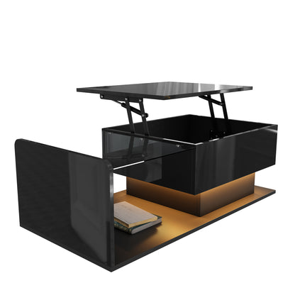 Mirella High-Gloss Lift-Top Coffee Table with LED Accent Lighting, Black