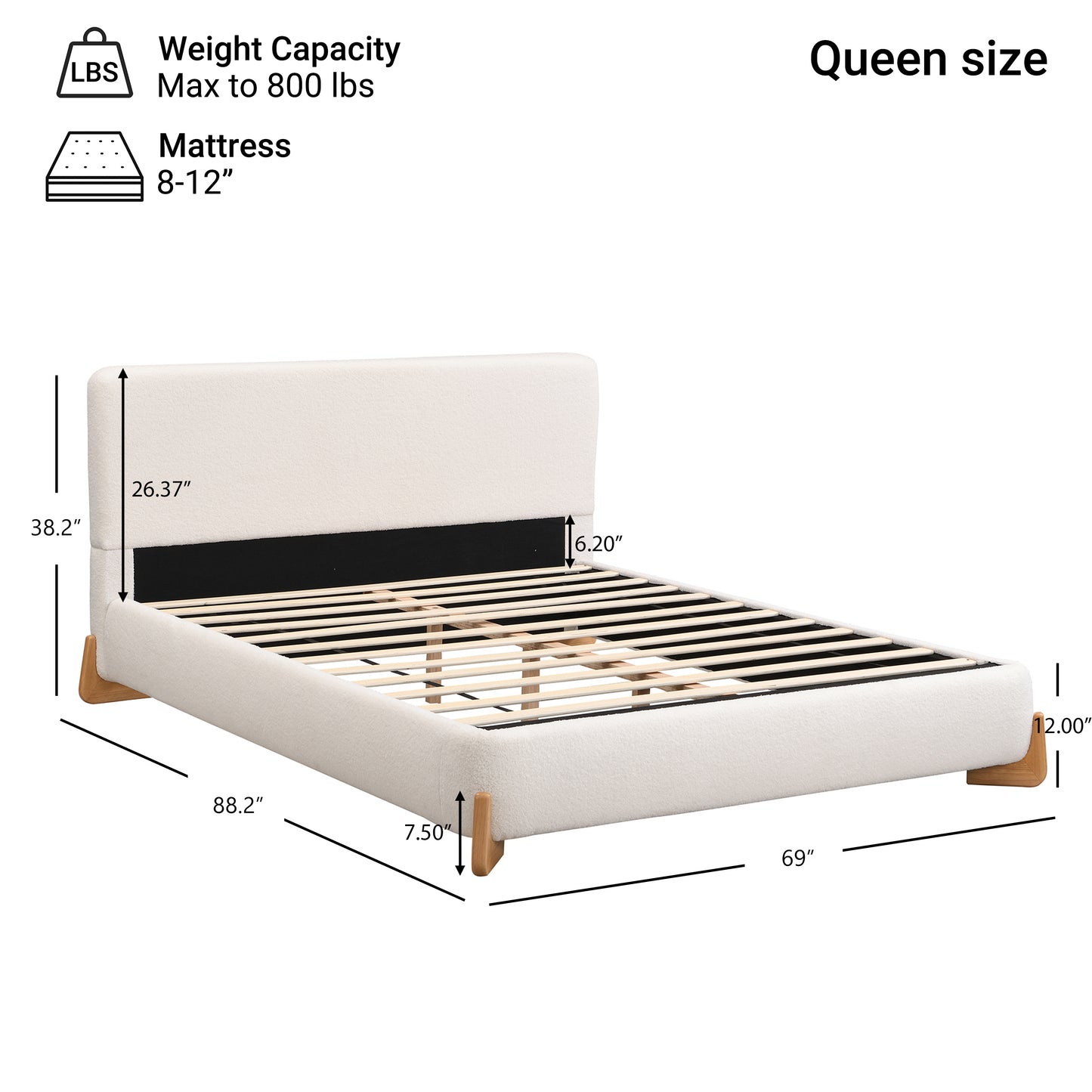 Hollis Boucle Upholstered Platform Bed, Queen, White