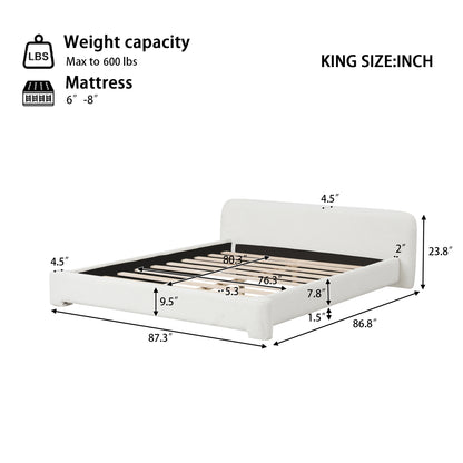 Aveline Boucle Upholstered Platform Bed, King, White
