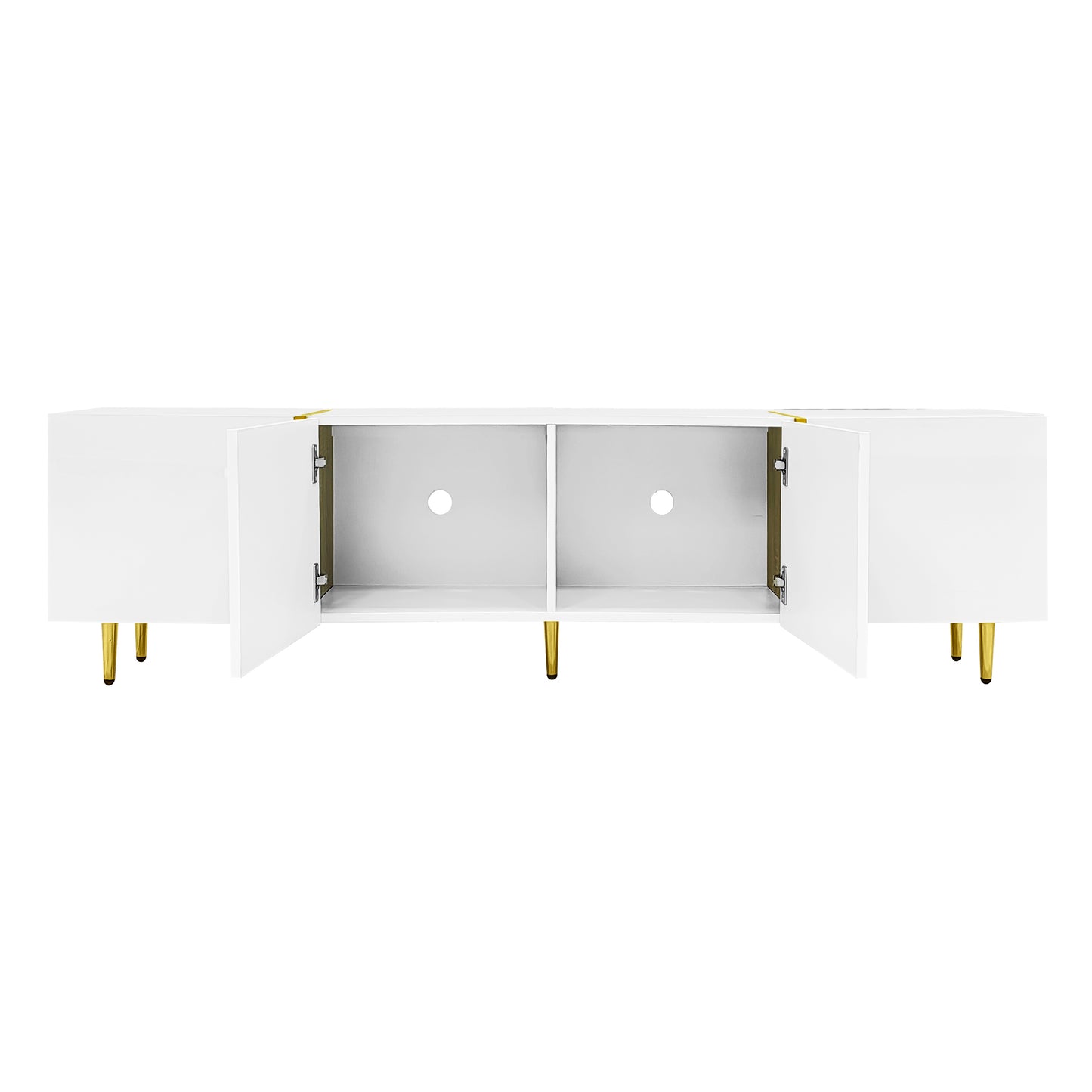 Goldridge Lacquered White TV Stand with Storage, 67", White and Gold Accent