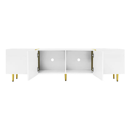 Goldridge Lacquered White TV Stand with Storage, 67", White and Gold Accent