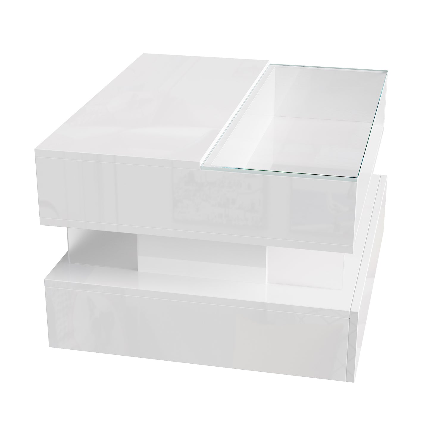 Evalo High-Gloss LED Lift-Top Coffee Table with Drawer Storage, White