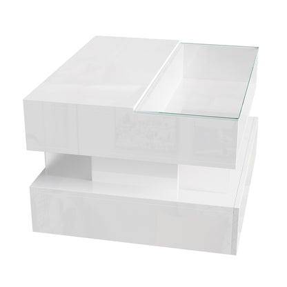 Evalo High-Gloss LED Lift-Top Coffee Table with Drawer Storage, White