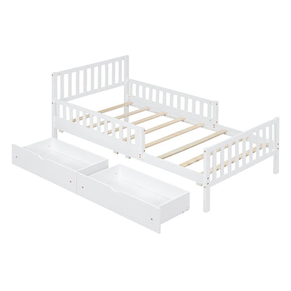 Rowan Wood Platform Kids Bed with Storage Drawers, Twin, White