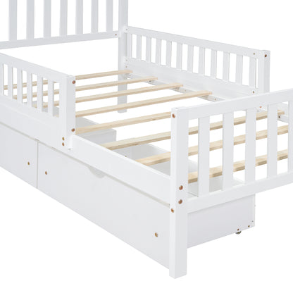 Rowan Wood Platform Kids Bed with Storage Drawers, Twin, White