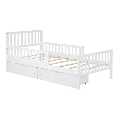 Rowan Wood Platform Kids Bed with Storage Drawers, Twin, White