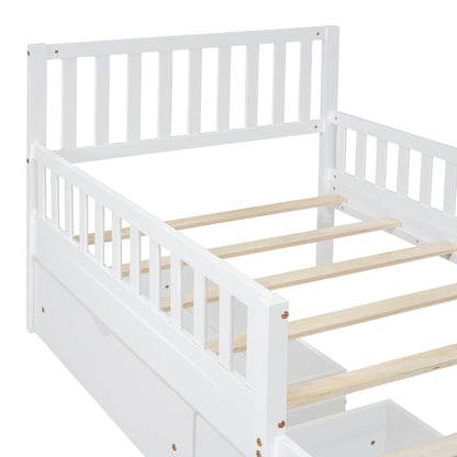Rowan Wood Platform Kids Bed with Storage Drawers, Twin, White