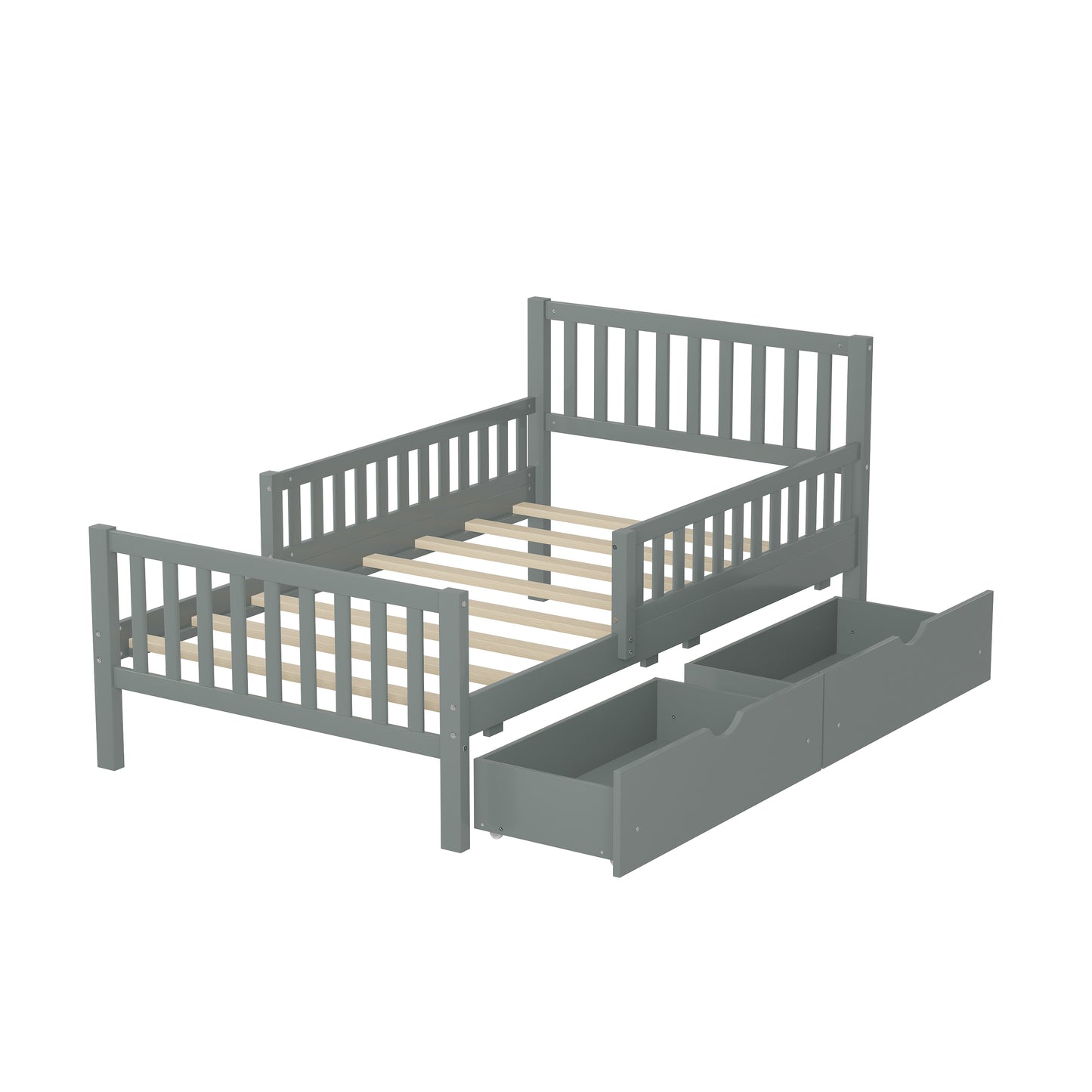 Rowan Wood Platform Kids Bed with Storage Drawers, Twin, Grey