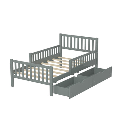 Rowan Wood Platform Kids Bed with Storage Drawers, Twin, Grey