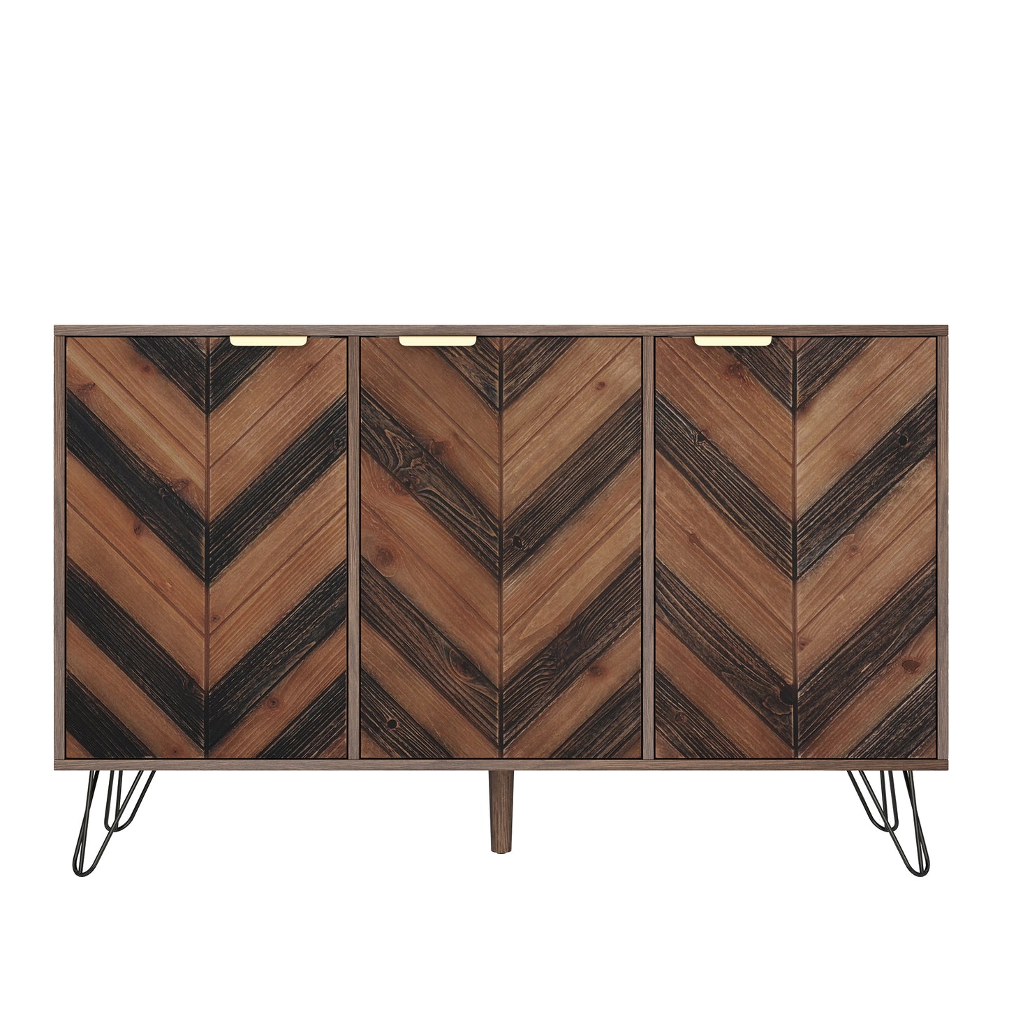 Arden Chevron Wood-Pattern 3-Door Sideboard with Adjustable Shelves, Natural