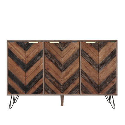 Arden Chevron Wood-Pattern 3-Door Sideboard with Adjustable Shelves, Natural