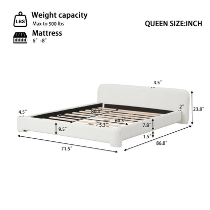 Aveline Boucle Upholstered Platform Bed, Queen, White