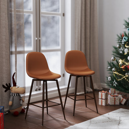 Charlton Faux Leather Counter Height Bar Stools, 26", Set of 2, Cognac
