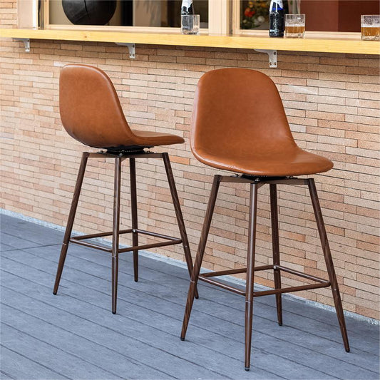 Charlton Faux Leather Counter Height Bar Stools, 26", Set of 2, Cognac