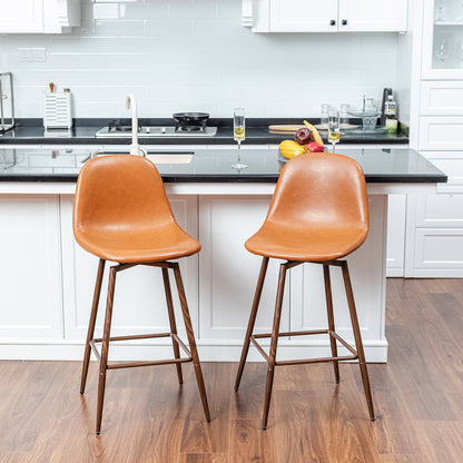 Charlton Faux Leather Counter Height Bar Stools, 26", Set of 2, Cognac