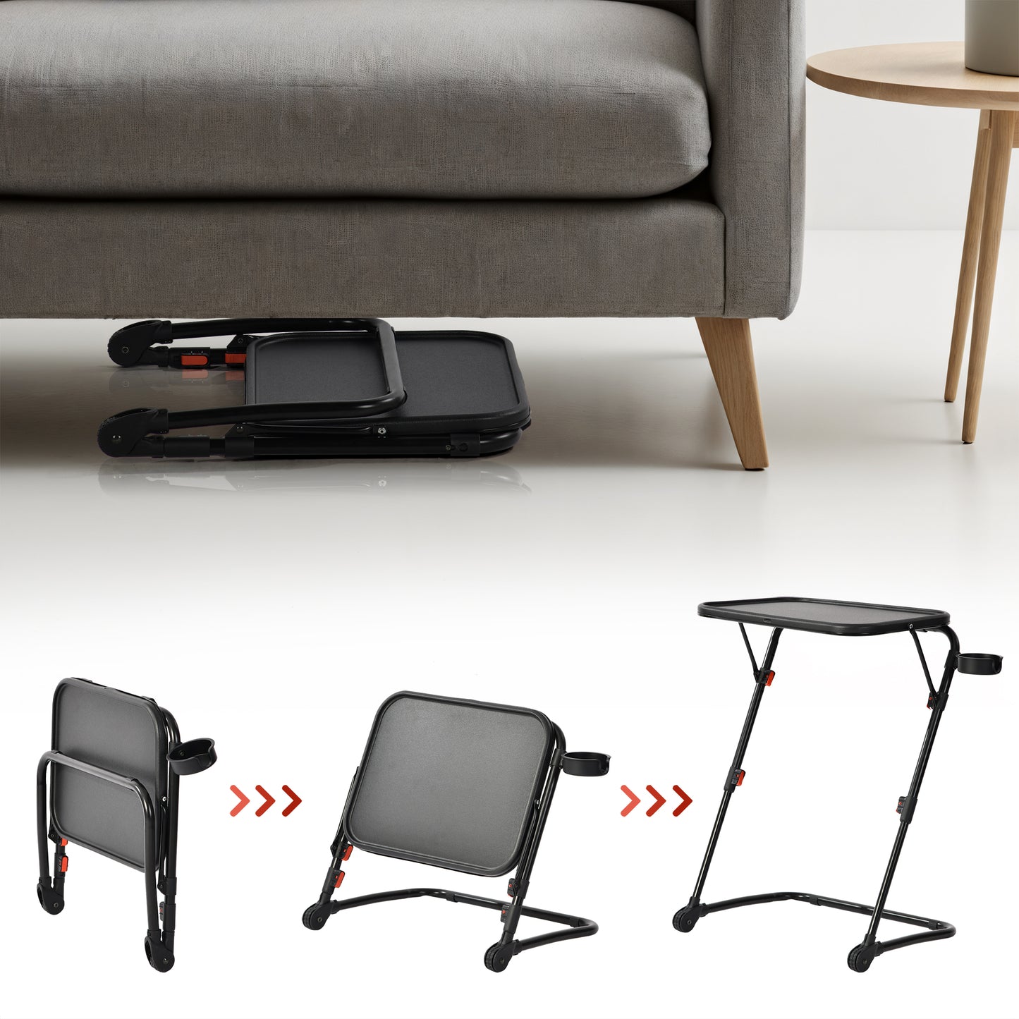 Baseline Modern Foldable Tray Table, Adjustable Height, Black