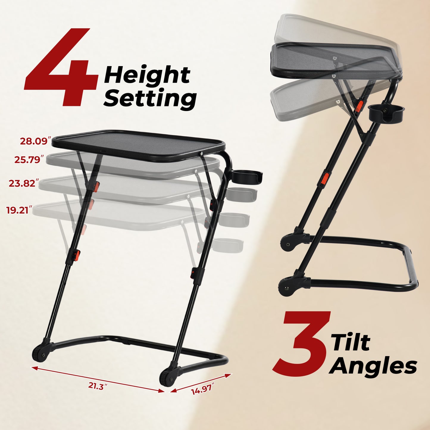 Baseline Modern Foldable Tray Table, Adjustable Height, Black