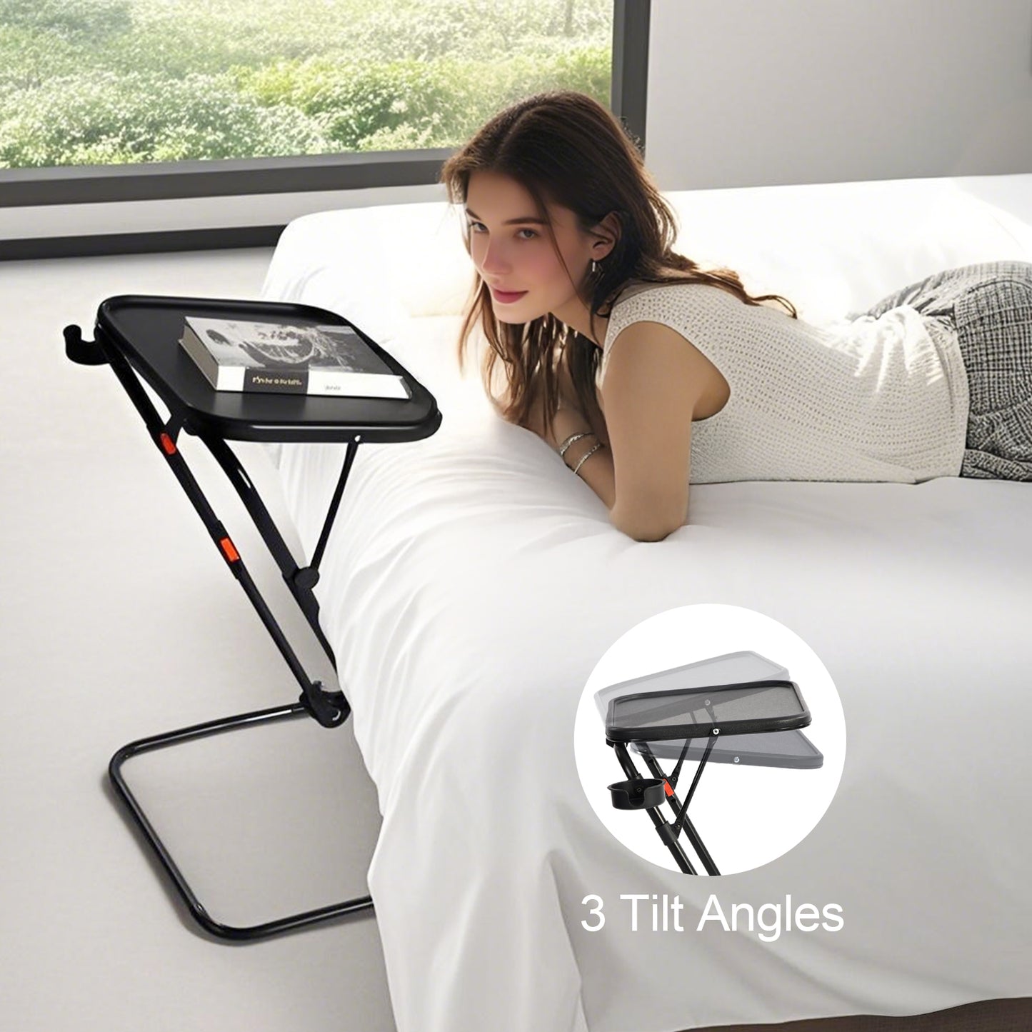 Baseline Modern Foldable Tray Table, Adjustable Height, Black