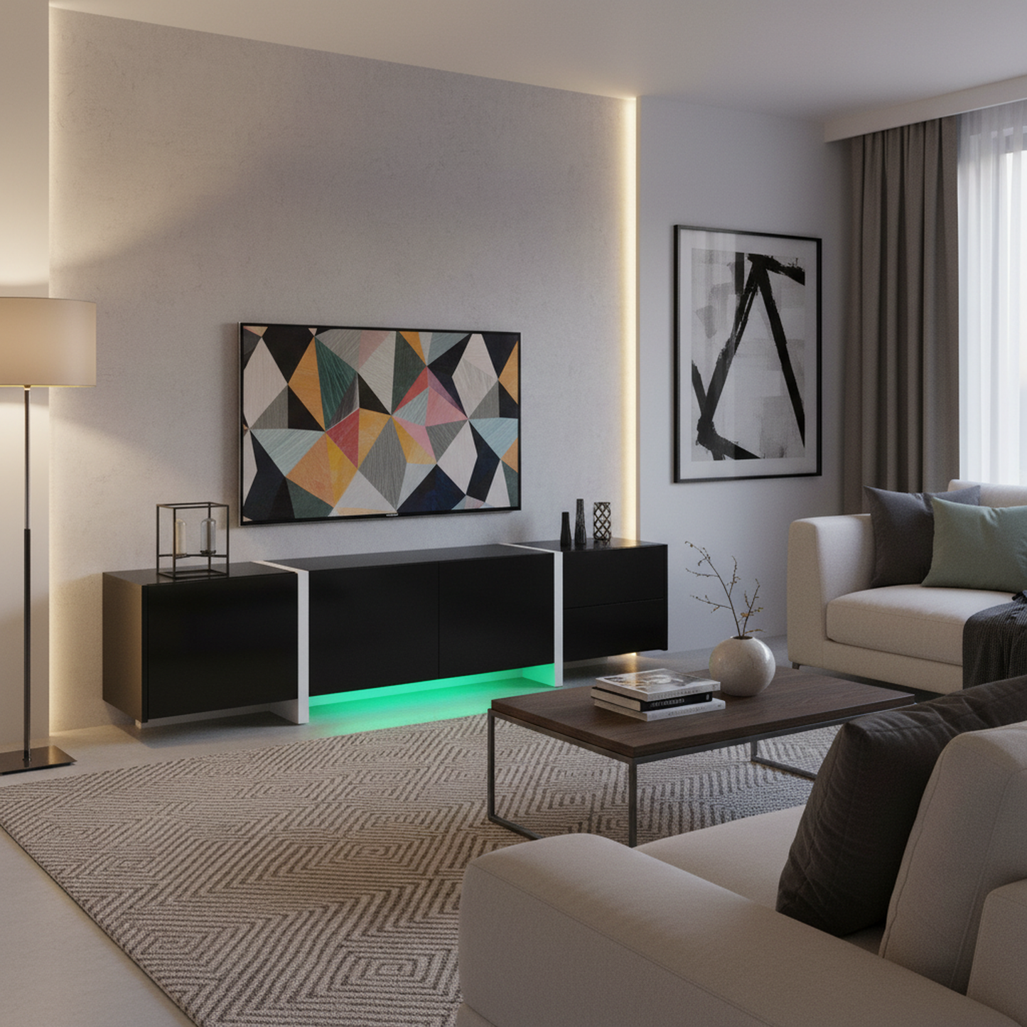 Vantis High Gloss TV Stand with LED Lighting, Black