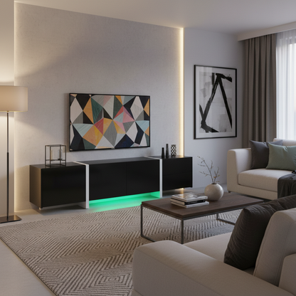 Vantis High Gloss TV Stand with LED Lighting, Black