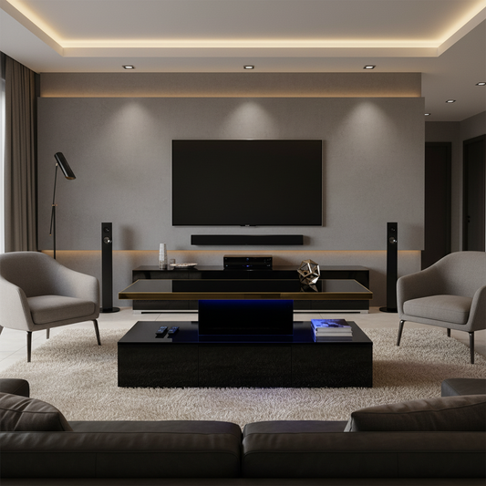 Nova High-Gloss Coffee Table with LED Lighting and Storage, Black