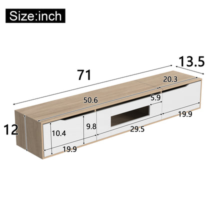 Rosemount LED TV Stand with Storage, 71", High-Gloss White and Oak Finish