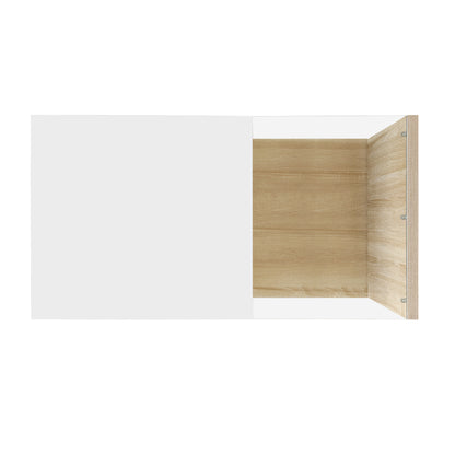 Cavara High-Gloss LED Coffee Table with Glass Top and Storage, White & Wood-Grain