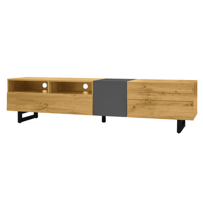 Evergreen Modern TV Stand with Storage, 67", Oak and Graphite