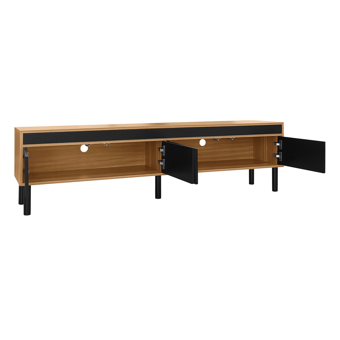 Norden Modern Wood TV Stand with Four-Door Storage, Black and Natural