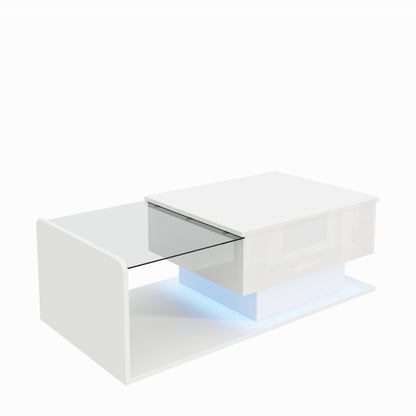 Mirella High-Gloss Lift-Top Coffee Table with LED Accent Lighting, White