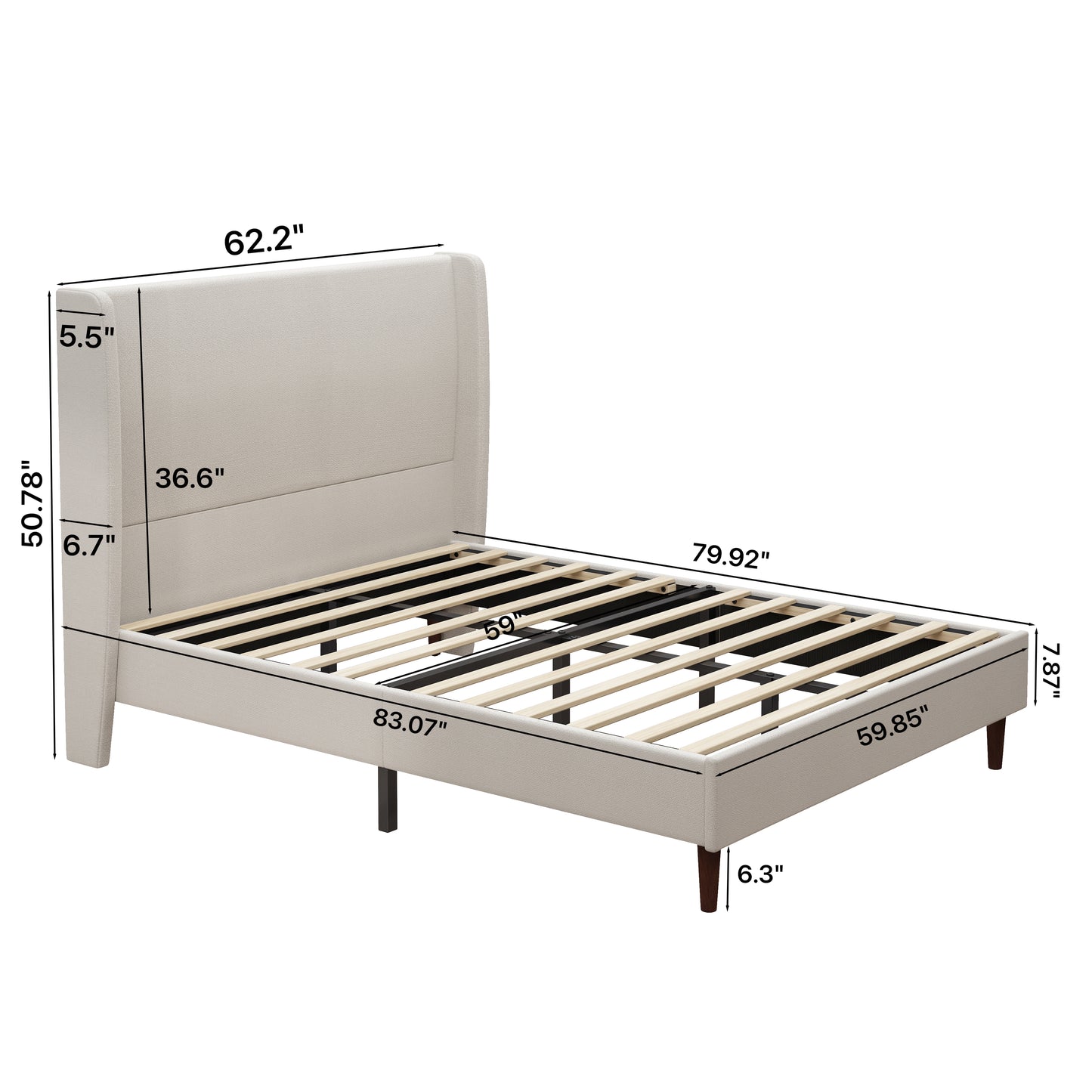 Ellington Upholstered Platform Bed Frame, Queen, Beige