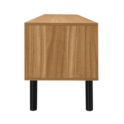 Norden Modern Wood TV Stand with Four-Door Storage, Black and Natural