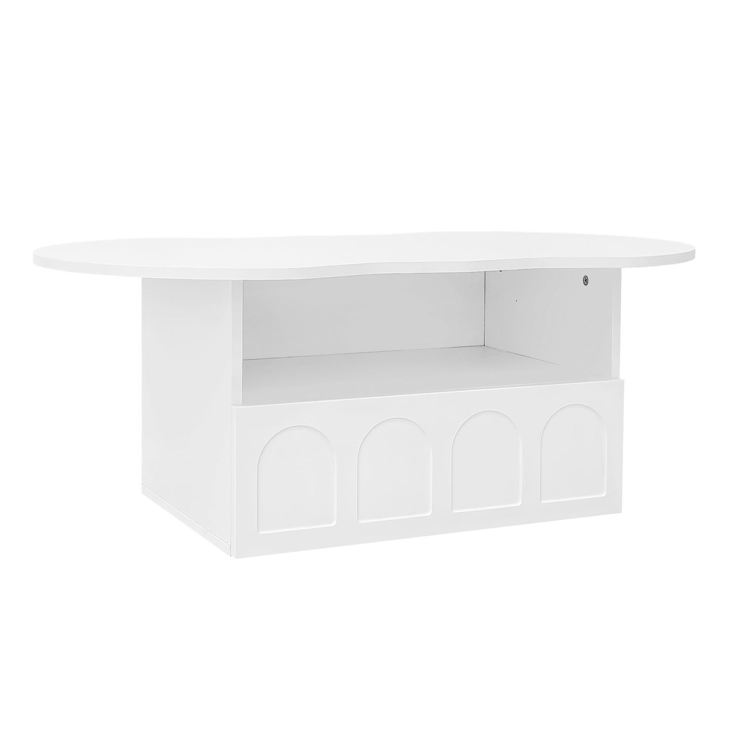 Aura Modern Coffee Table, Organic Curved Silhouette with Storage, White