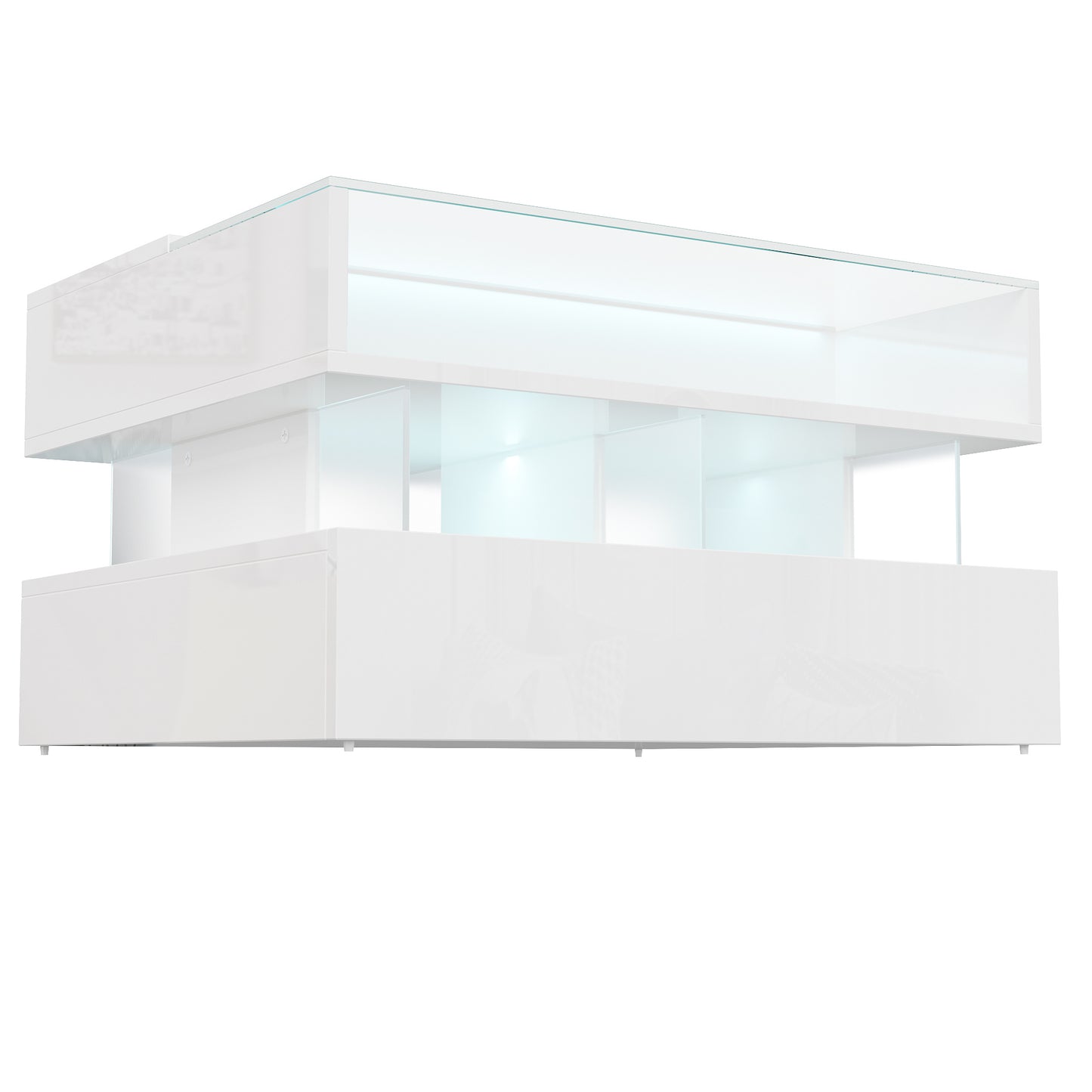 Evalo High-Gloss LED Lift-Top Coffee Table with Drawer Storage, White