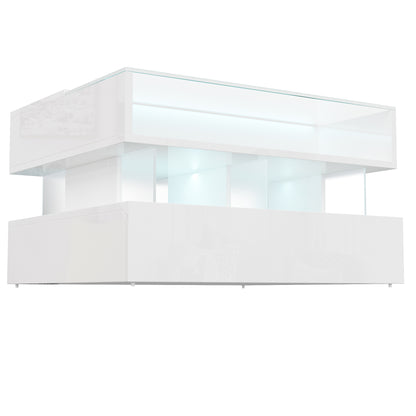 Evalo High-Gloss LED Lift-Top Coffee Table with Drawer Storage, White