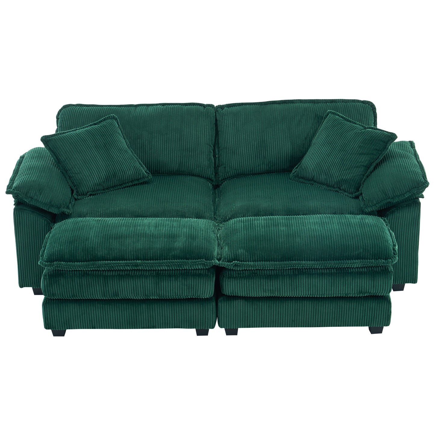 Everett Modular Sofa Set with Ottomans, Green Corduroy
