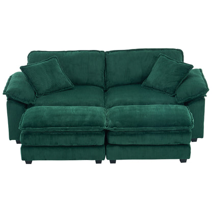 Everett Modular Sofa Set with Ottomans, Green Corduroy