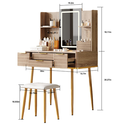 Aurelia Makeup Vanity Desk Set, Warm Brown