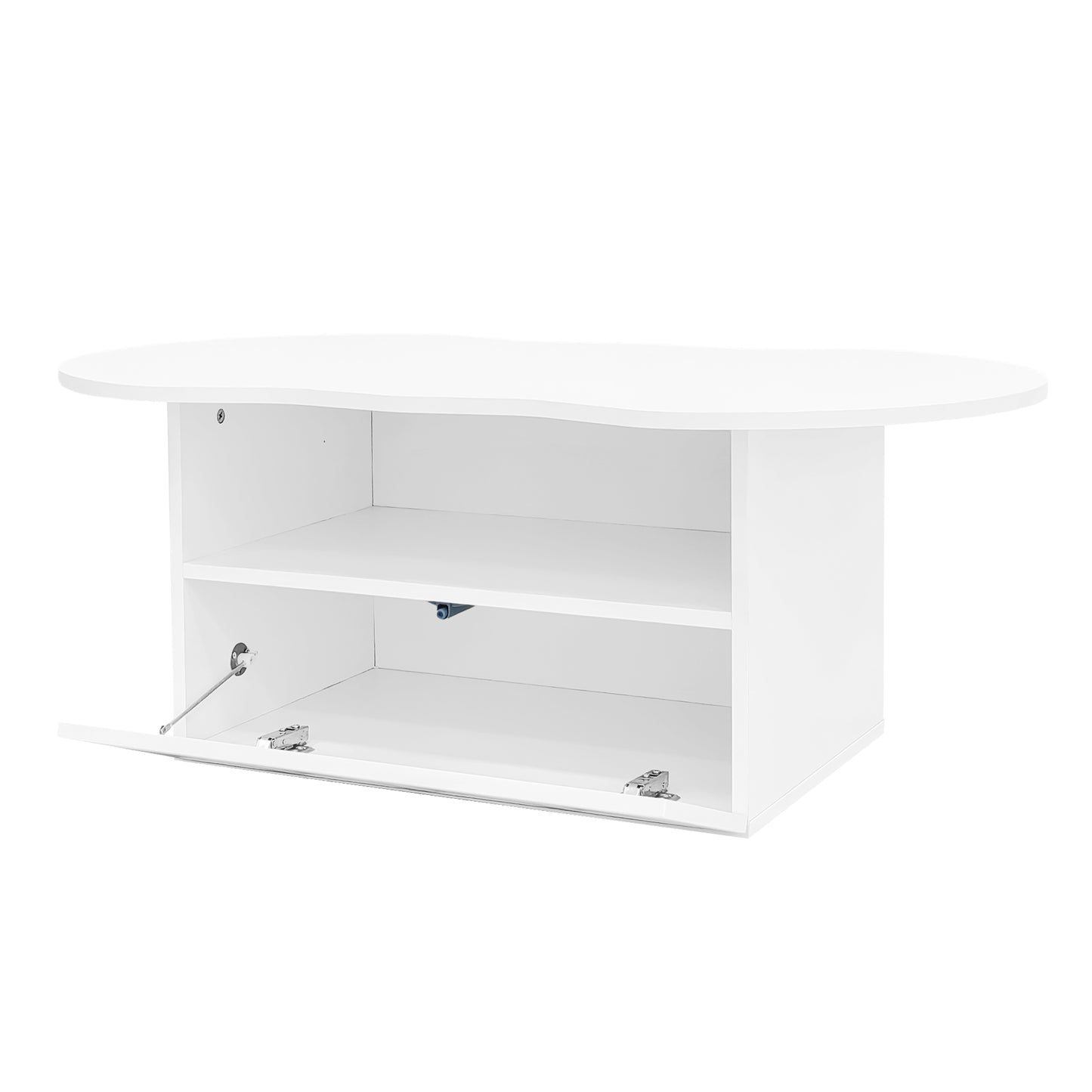 Aura Modern Coffee Table, Organic Curved Silhouette with Storage, White