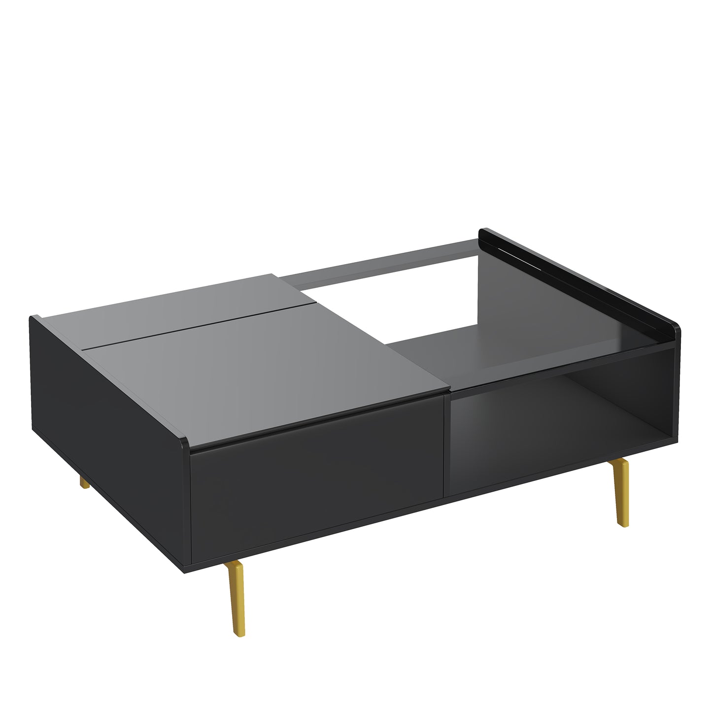 Aurora High-Gloss LED Lift-Top Coffee Table with Hidden Storage, Black