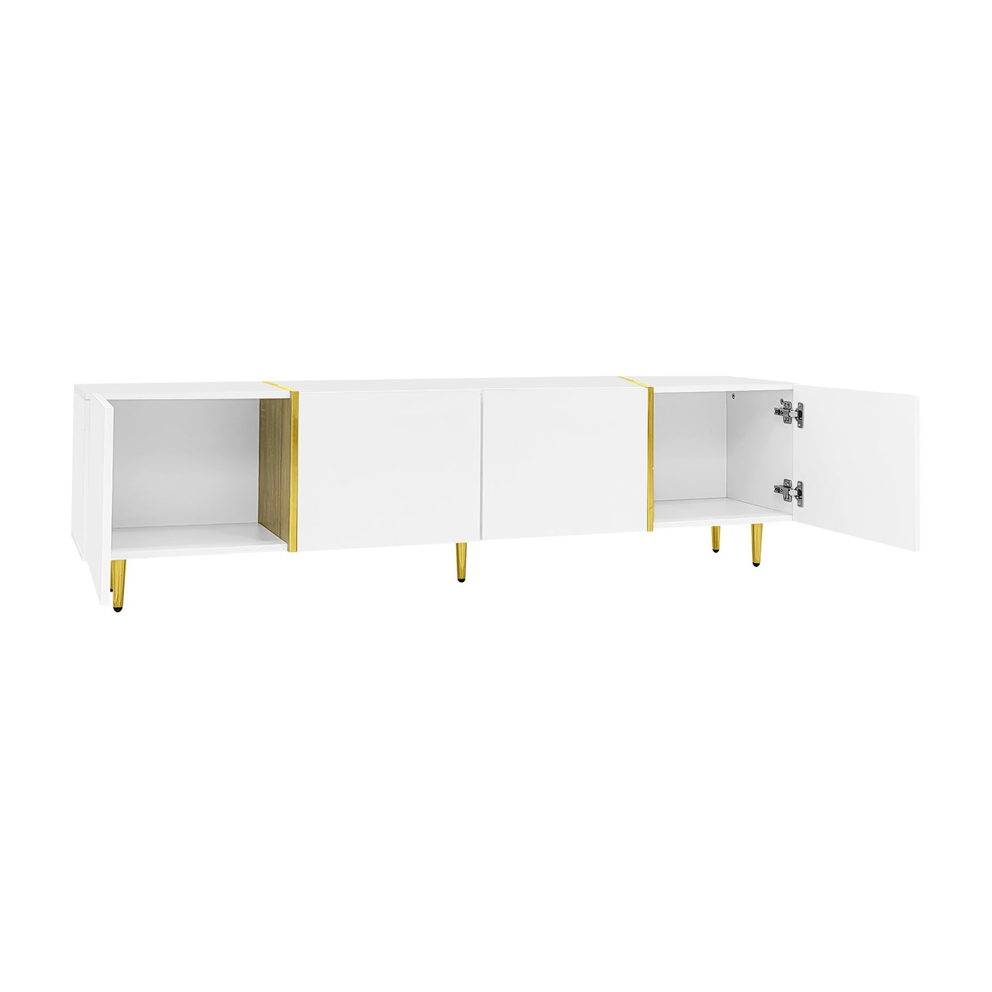 Goldridge Lacquered White TV Stand with Storage, 67", White and Gold Accent