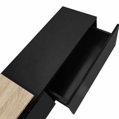 Oden Modern LED TV Stand with Storage Drawers, Black and Natural