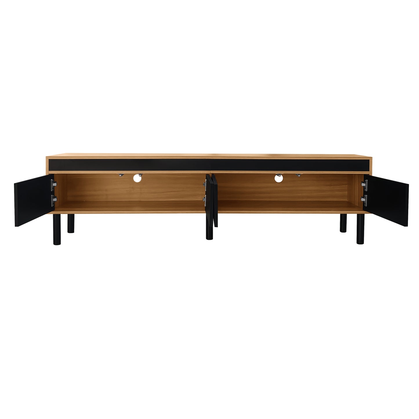 Norden Modern Wood TV Stand with Four-Door Storage, Black and Natural