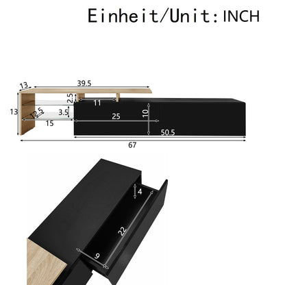 Oden Modern LED TV Stand with Storage Drawers, Black and Natural