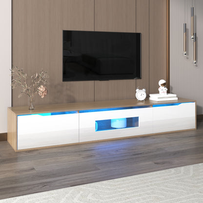 Rosemount LED TV Stand with Storage, 71", High-Gloss White and Oak Finish