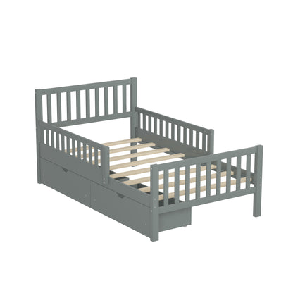 Rowan Wood Platform Kids Bed with Storage Drawers, Twin, Grey