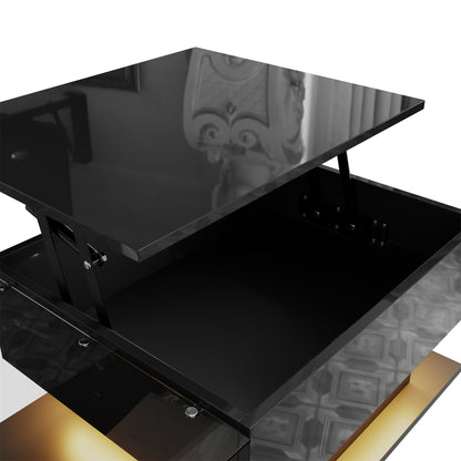 Mirella High-Gloss Lift-Top Coffee Table with LED Accent Lighting, Black