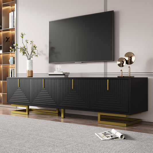 Meridian Geometric TV Stand with Gold Accents, 63", Black