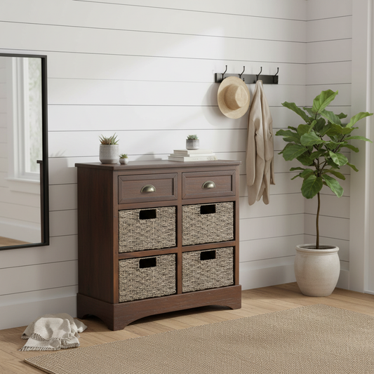 Nori 2 drawers cabinet with 4 baskets, 28", Espresso